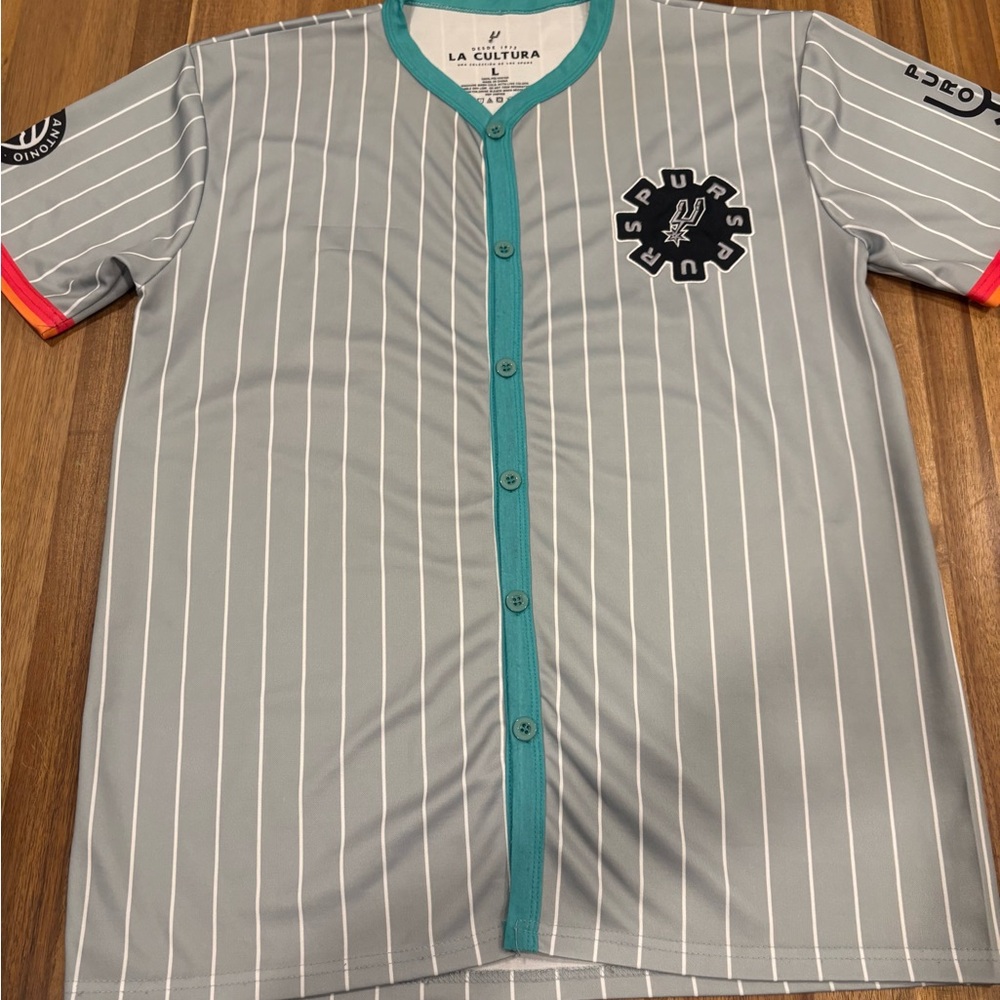 San Antonio Spurs Fiesta Pinstripes Baseball Jersey - La Cultura - Size Large